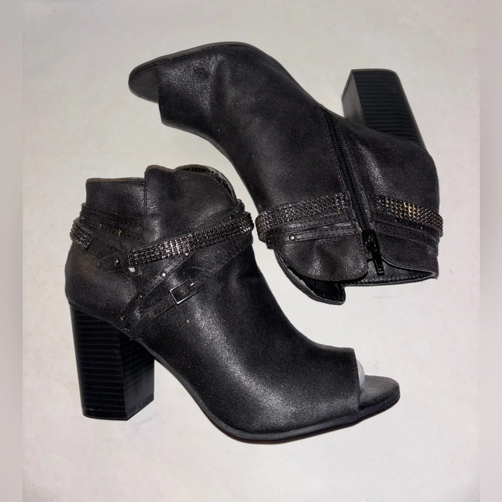 Rampage Women's Meera Peep Toe Rhinestone Glitz Buckle Strap Ankle Bootie 7 1/2M